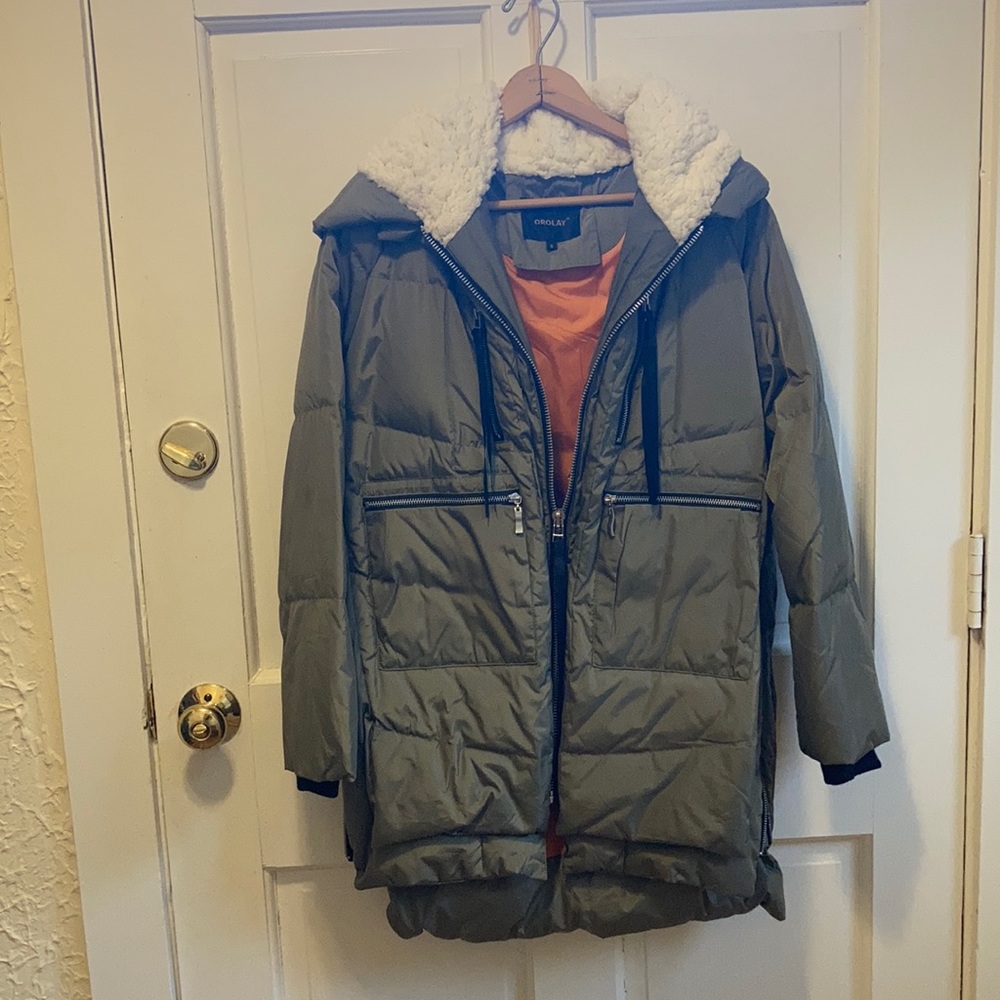 Olive green down winter jacket